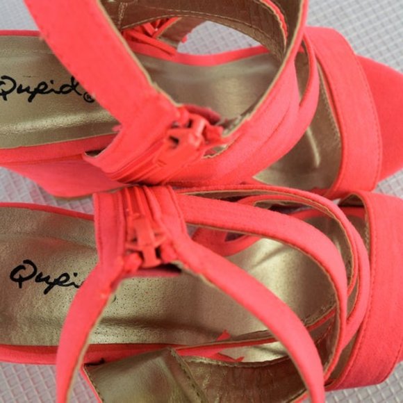 Platform Wedge Sandals Peachy Pink Zipper Tassels - Picture 5 of 8